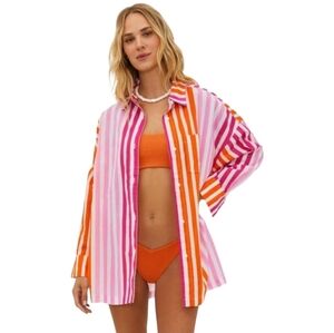Beach‎ Riot Alexa Striped Button Down Shirt Pink Orange Women's S/M Beach NWOT